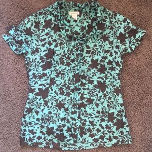 Harold’s turquoise & brown ss blouse. Like new